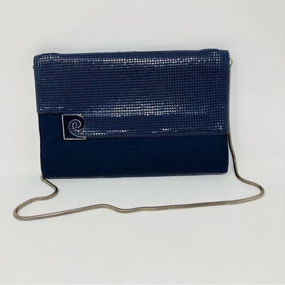 Vintage PIERRE CARDIN‎ blue mesh chain shoulder bag clutch purse 9”x6” - Picture 1 of 9